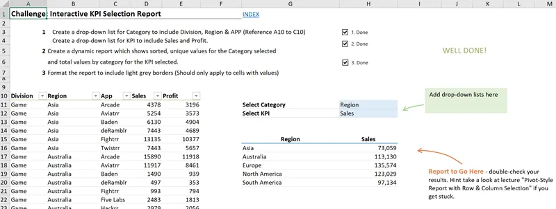 Challenge example in Excel 365 Advanced Functions Course